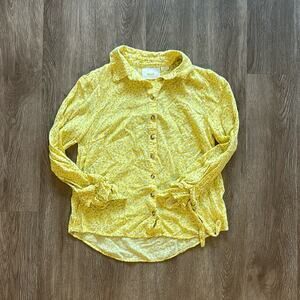 Anthropologie Maeve Blithe Tie Sleeve Buttondown Top Yellow Printed Size 0